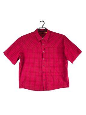 Mens Cabelas Red Plaid Button Up Shirt Short Sleeve 100% Cotton Size XL